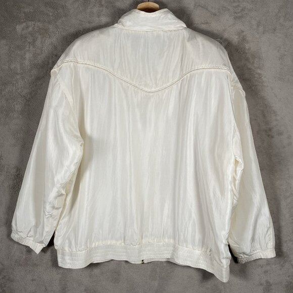 Vintage 80s 100% Silk Track Jacket XL Gold Embroidery Retro Bowling Roller Disco - Picture 9 of 14